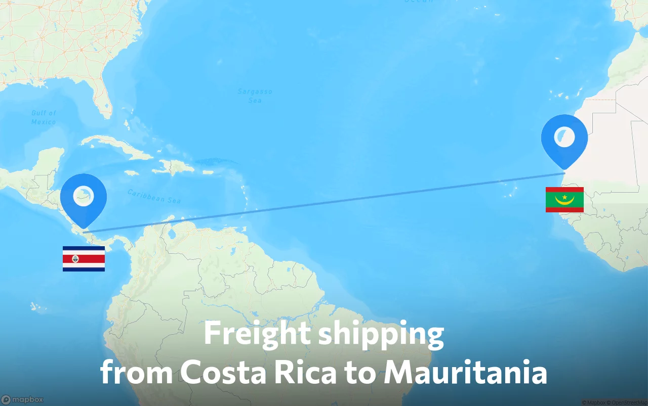 Shipping route from Costa Rica to Mauritania