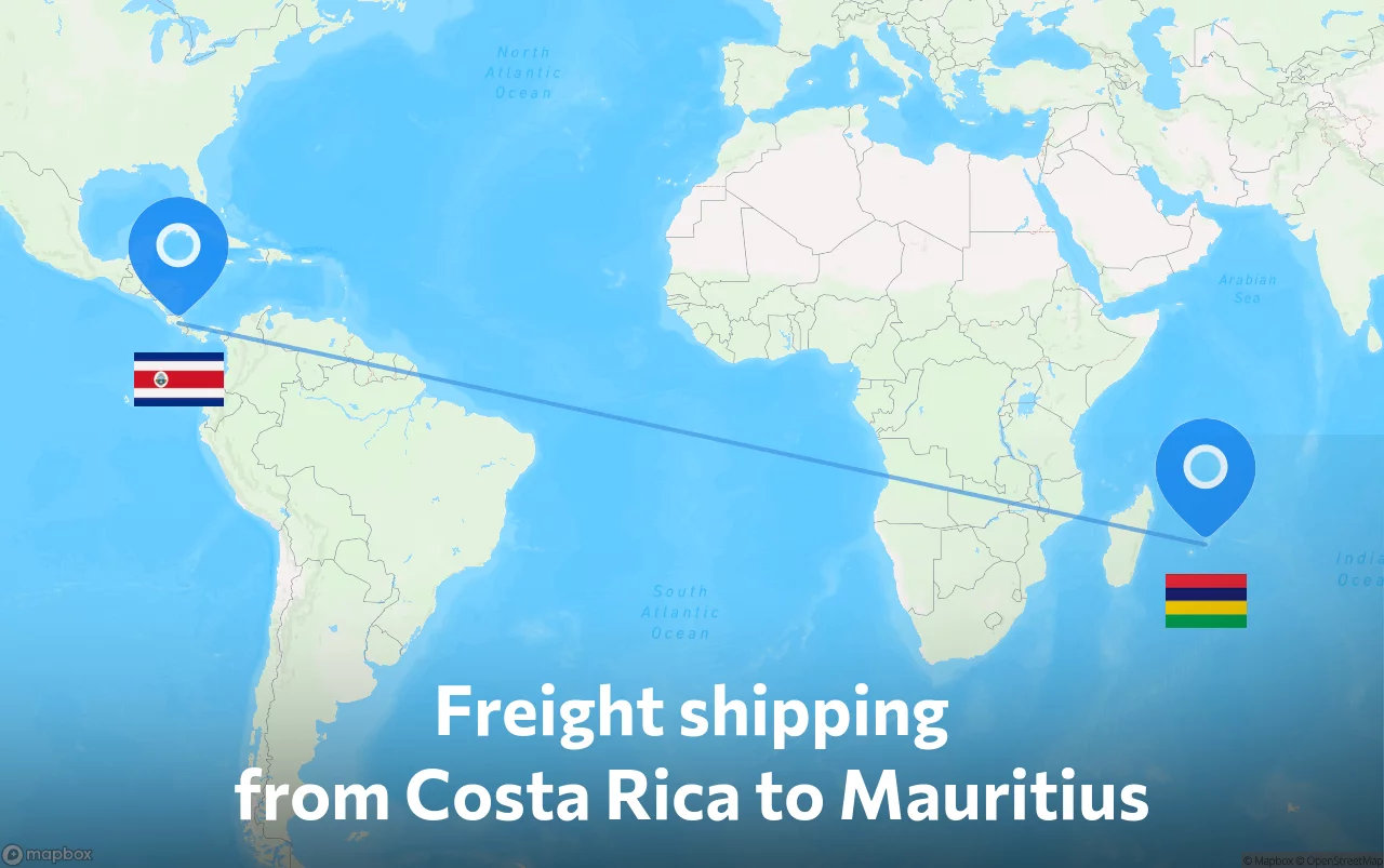 Shipping route from Costa Rica to Mauritius