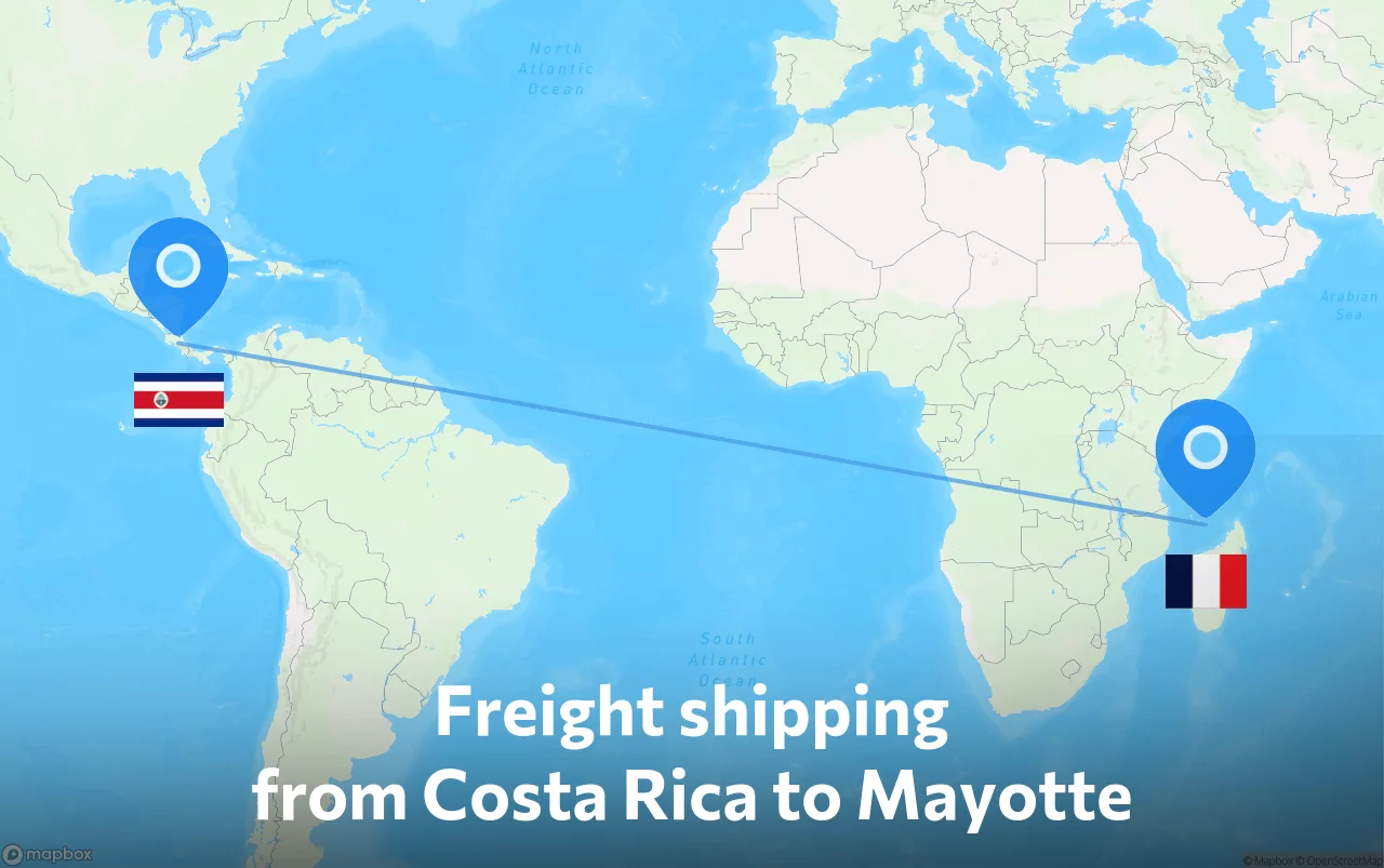 Shipping route from Costa Rica to Mayotte