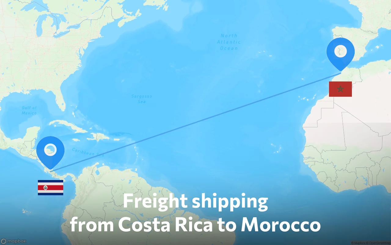 Shipping route from Costa Rica to Morocco