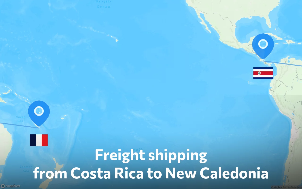 Shipping route from Costa Rica to New Caledonia