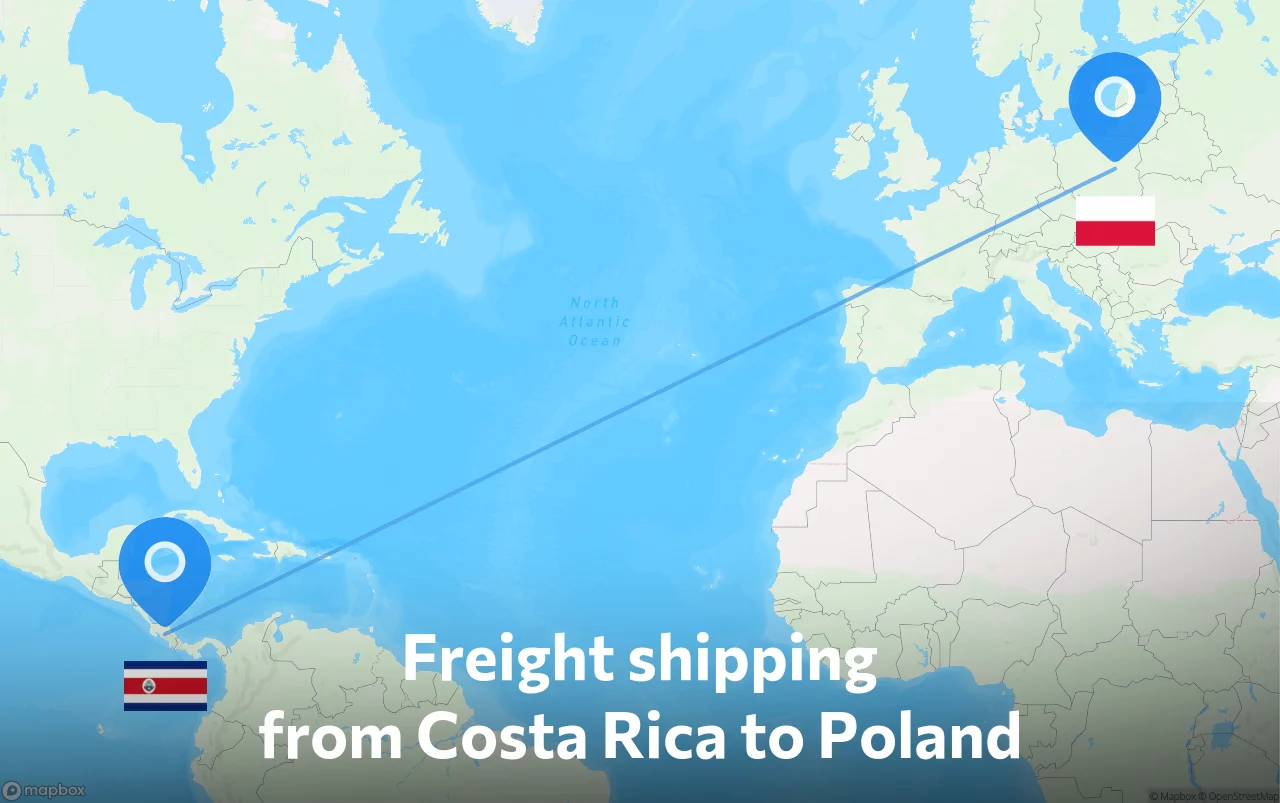 Shipping route from Costa Rica to Poland