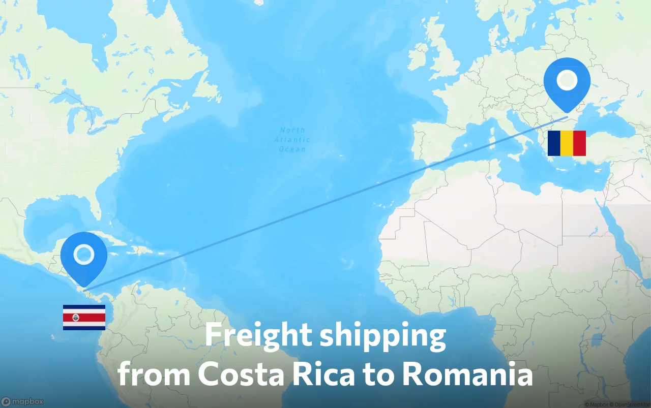 Shipping route from Costa Rica to Romania