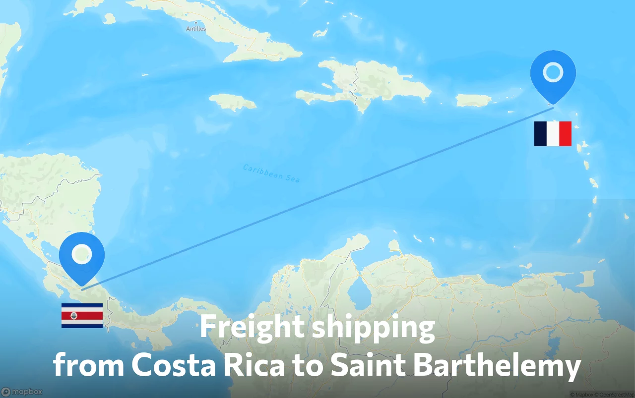 Shipping route from Costa Rica to Saint Barthelemy