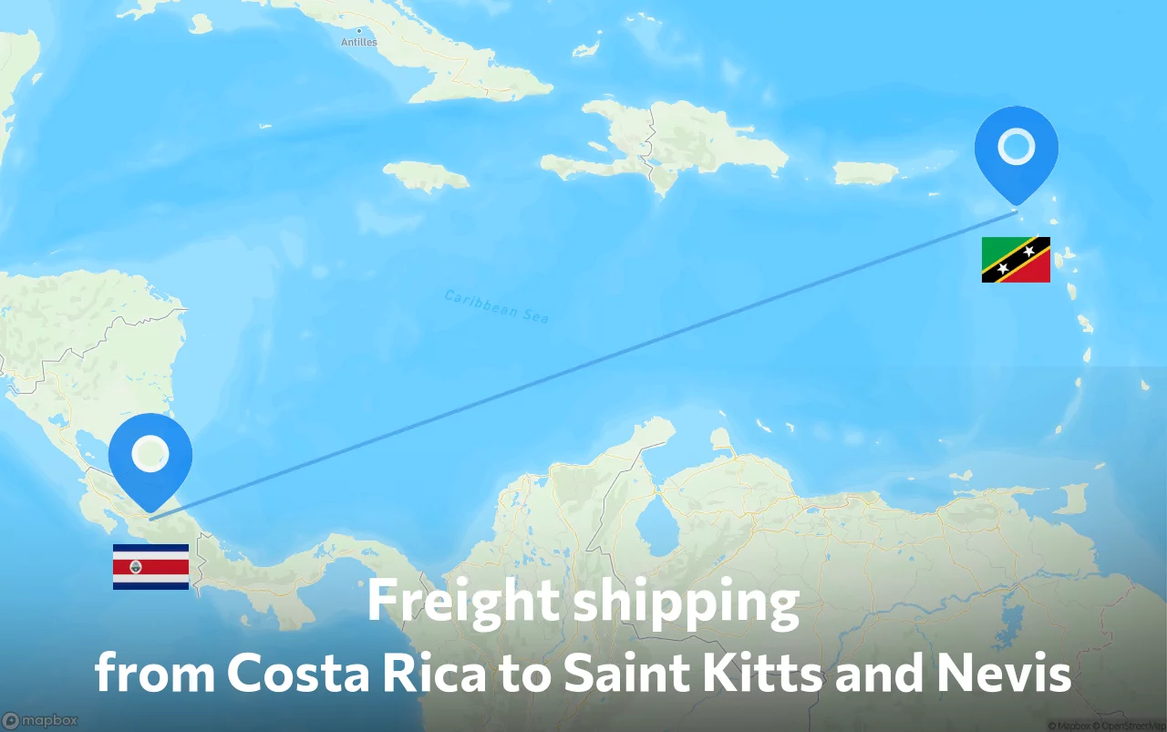 Shipping route from Costa Rica to Saint Kitts and Nevis