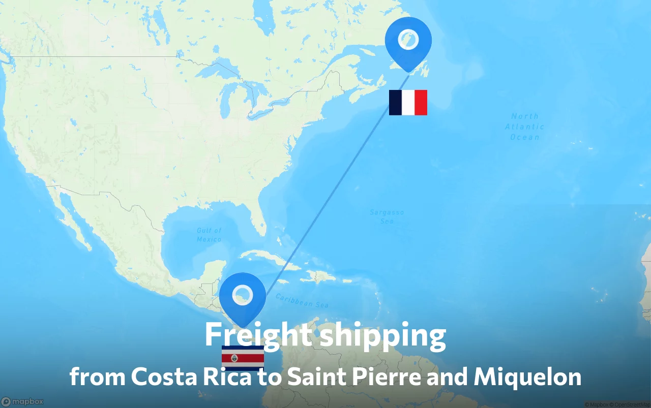 Shipping route from Costa Rica to Saint Pierre and Miquelon
