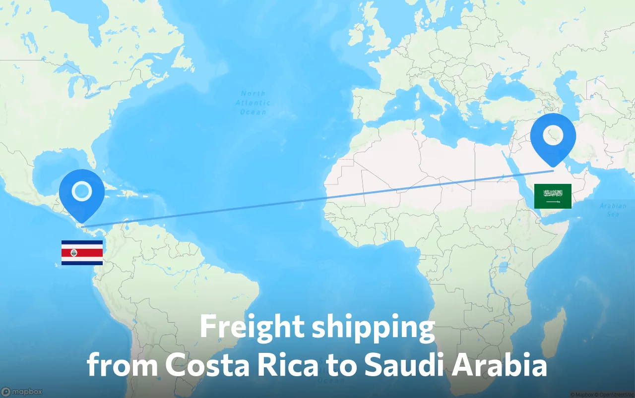 Shipping route from Costa Rica to Saudi Arabia