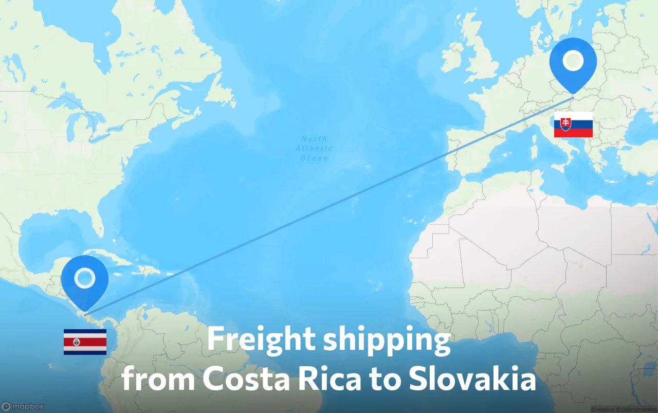 Shipping route from Costa Rica to Slovakia