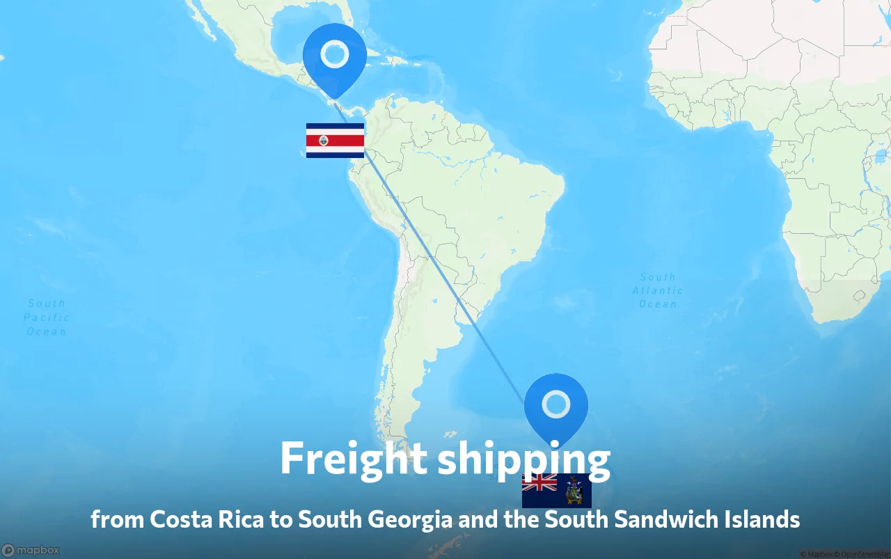 Shipping route from Costa Rica to South Georgia and the South Sandwich Islands
