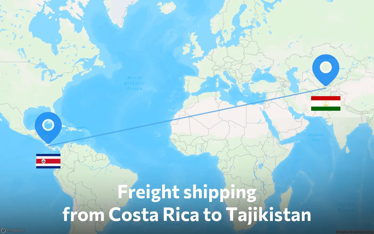 Shipping route from Costa Rica to Tajikistan