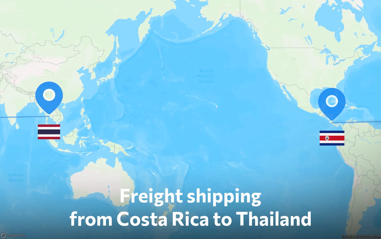 Shipping route from Costa Rica to Thailand
