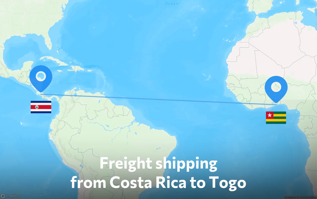 Shipping route from Costa Rica to Togo