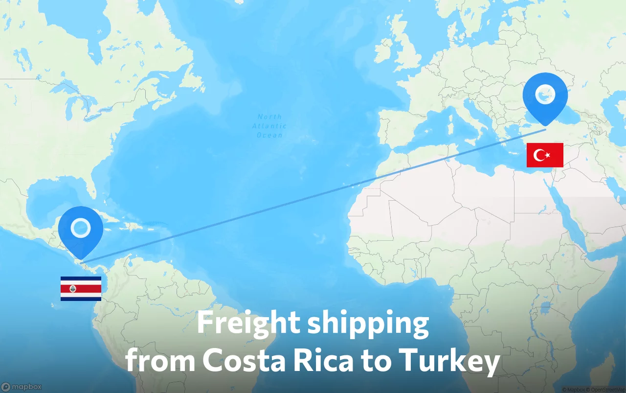 Shipping route from Costa Rica to Turkey