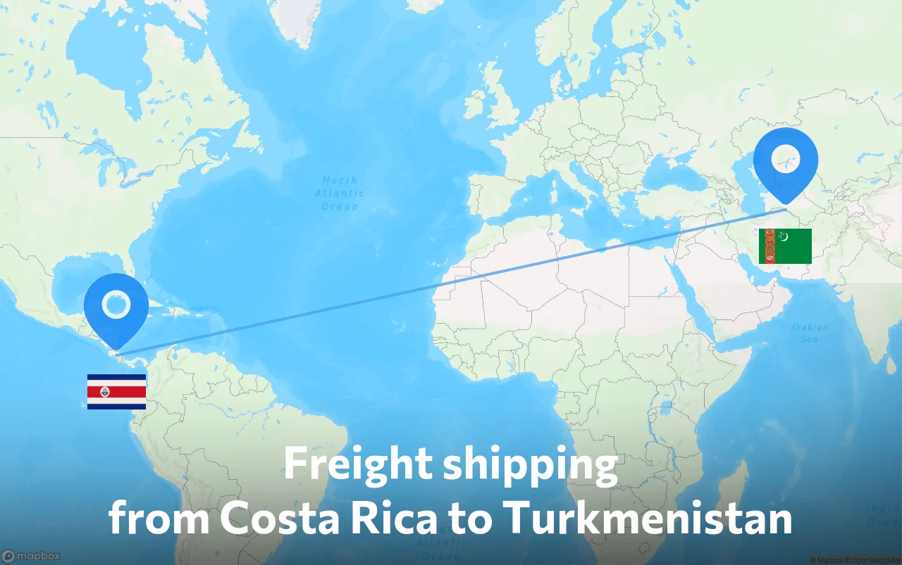 Shipping route from Costa Rica to Turkmenistan
