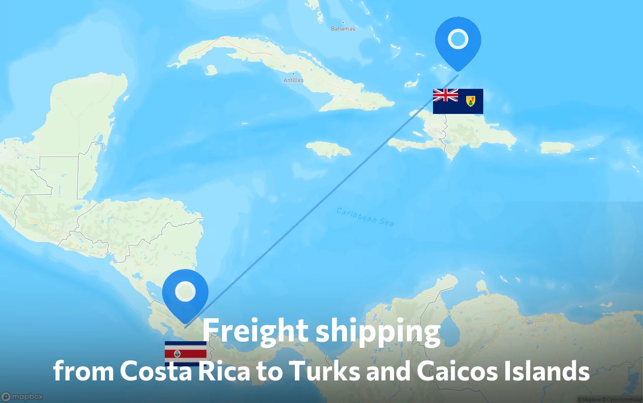Shipping route from Costa Rica to Turks and Caicos Islands