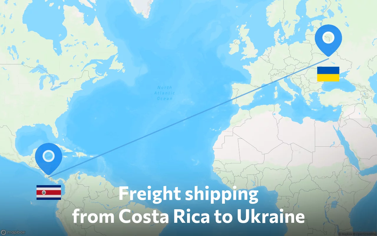 Shipping route from Costa Rica to Ukraine