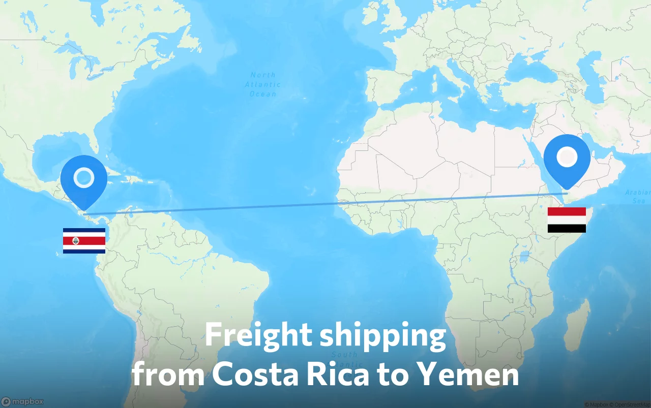 Shipping route from Costa Rica to Yemen