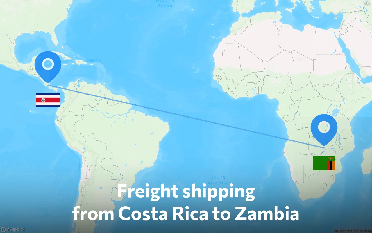 Shipping route from Costa Rica to Zambia