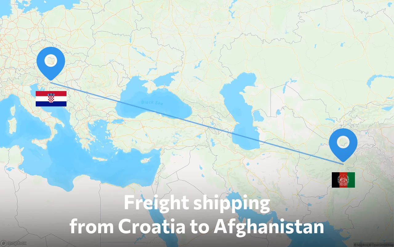 Shipping route from Croatia to Afghanistan