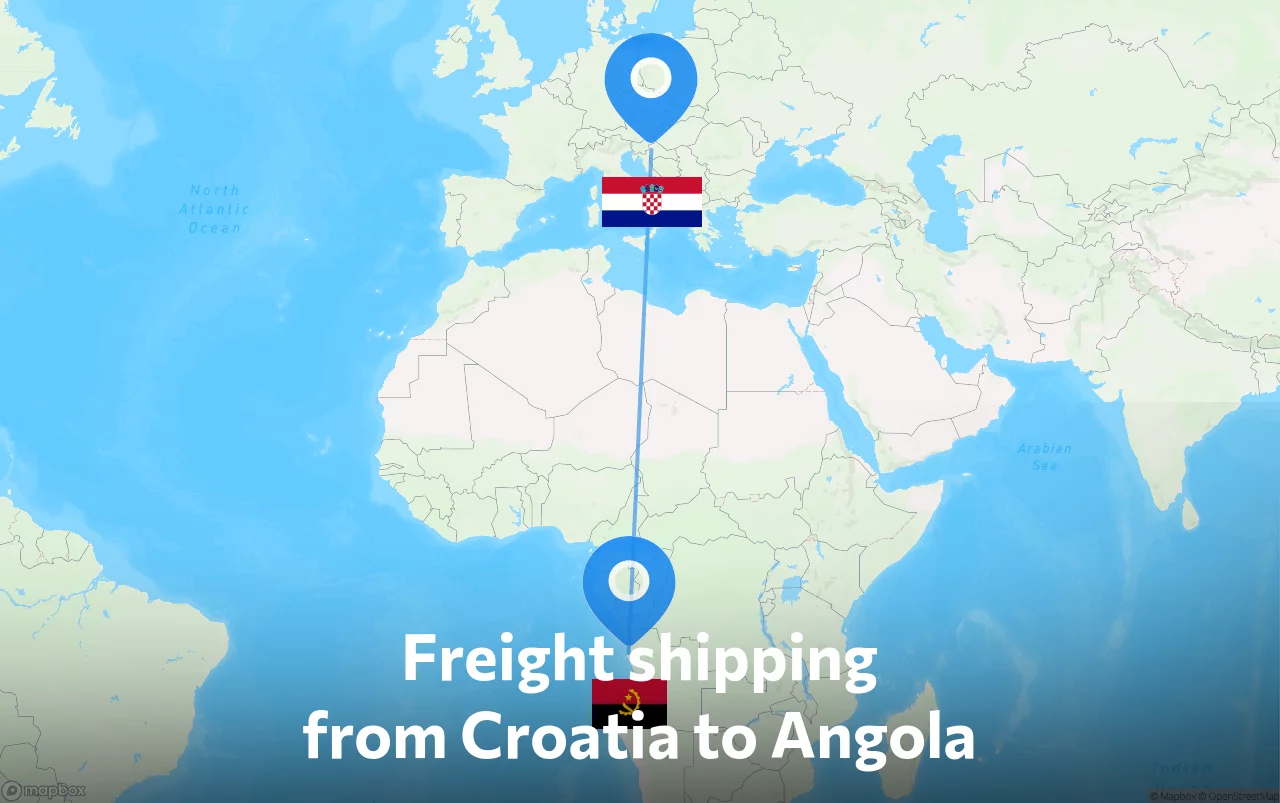 Shipping route from Croatia to Angola