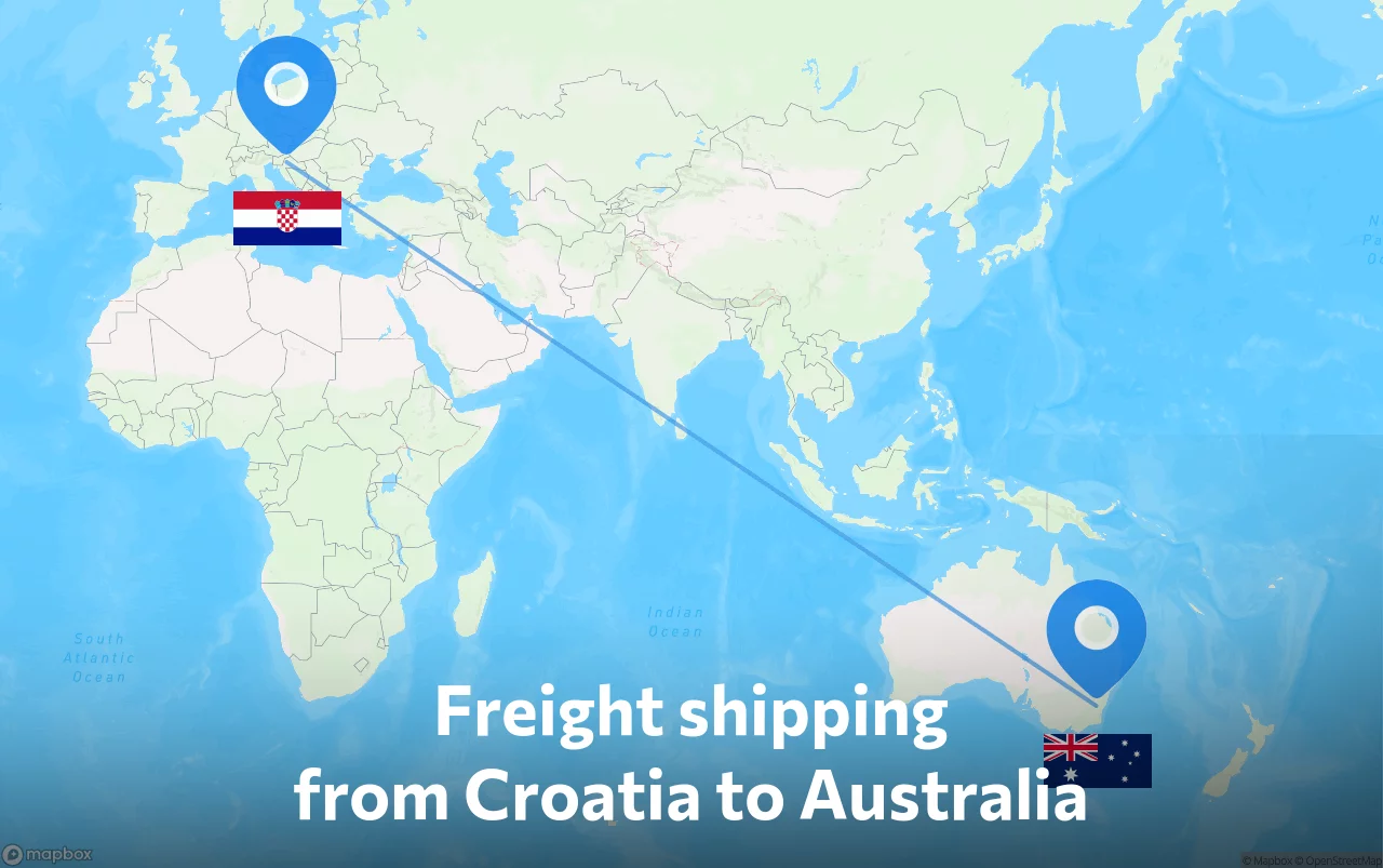 Shipping route from Croatia to Australia