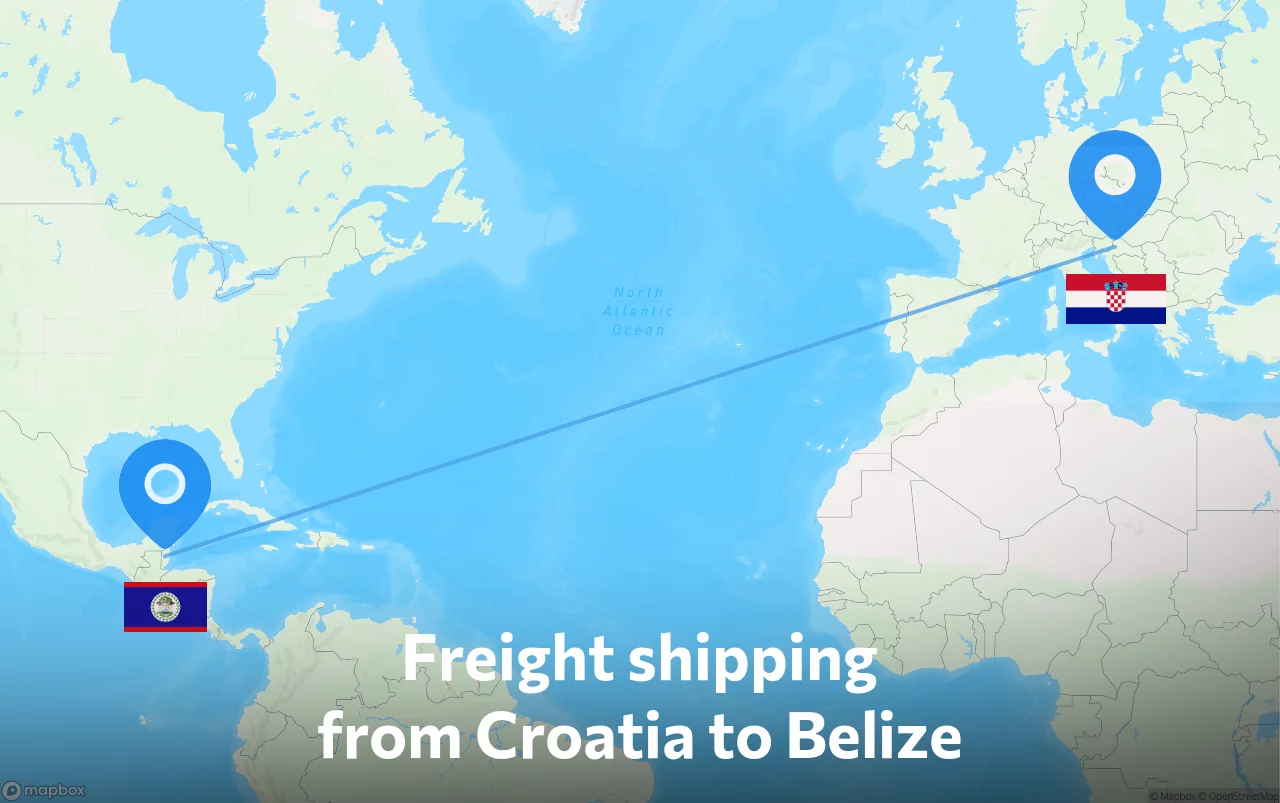 Shipping route from Croatia to Belize