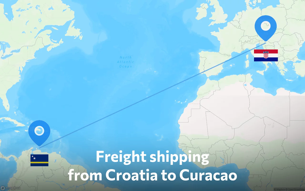 Shipping route from Croatia to Curacao