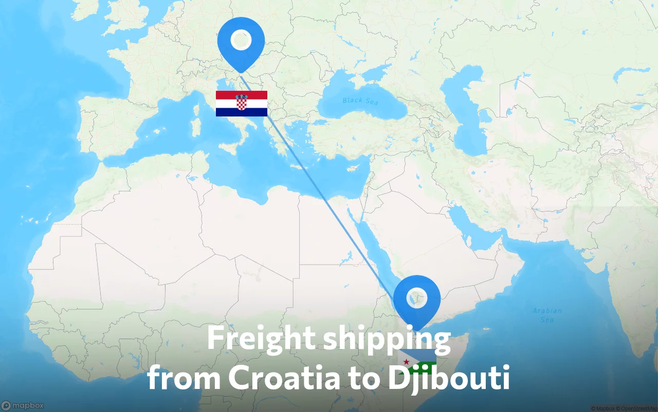 Shipping route from Croatia to Djibouti