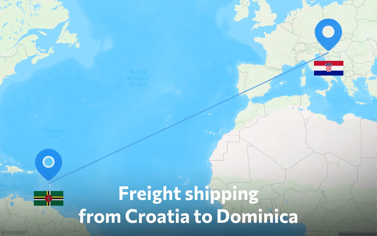 Shipping route from Croatia to Dominica