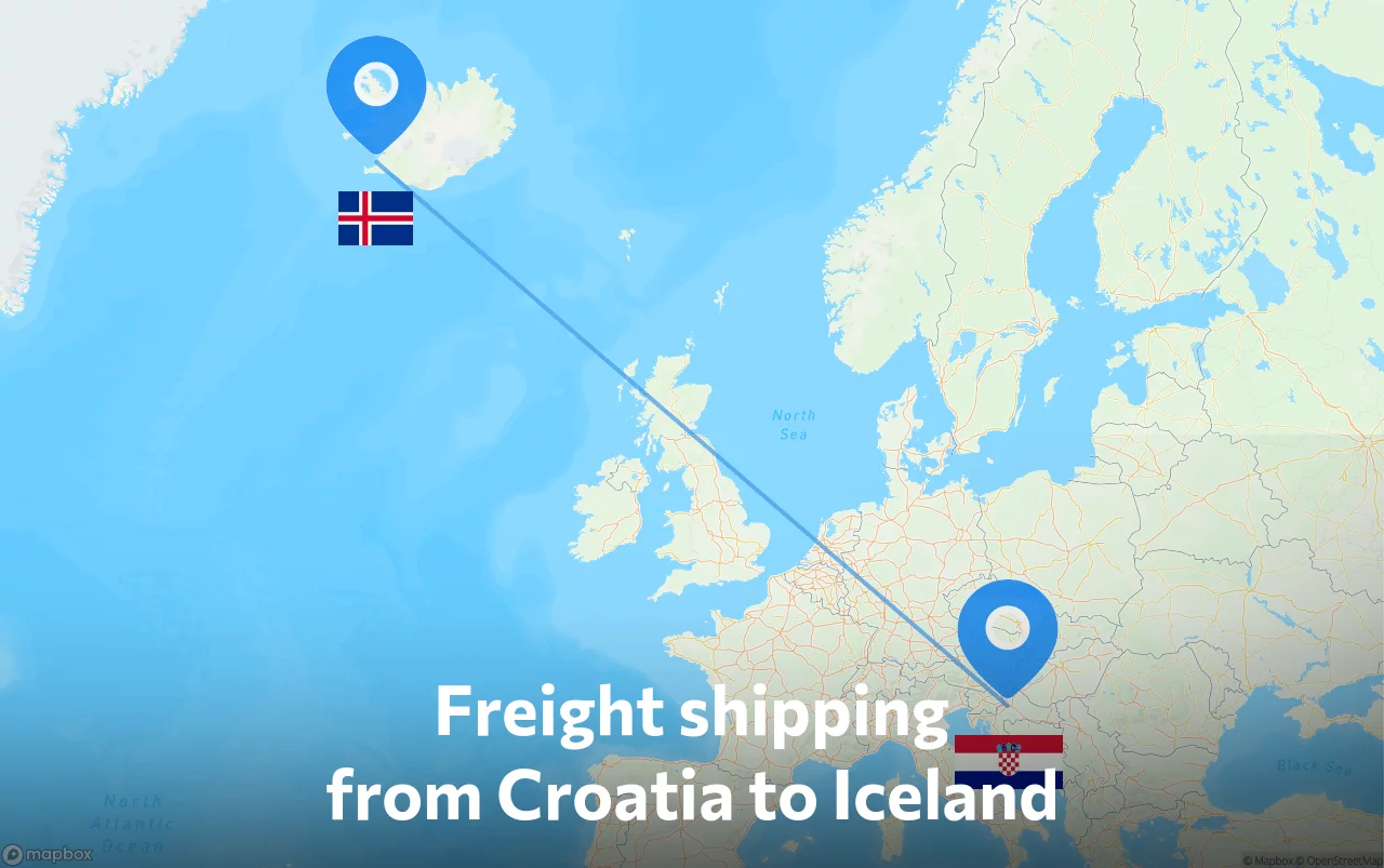 Shipping route from Croatia to Iceland