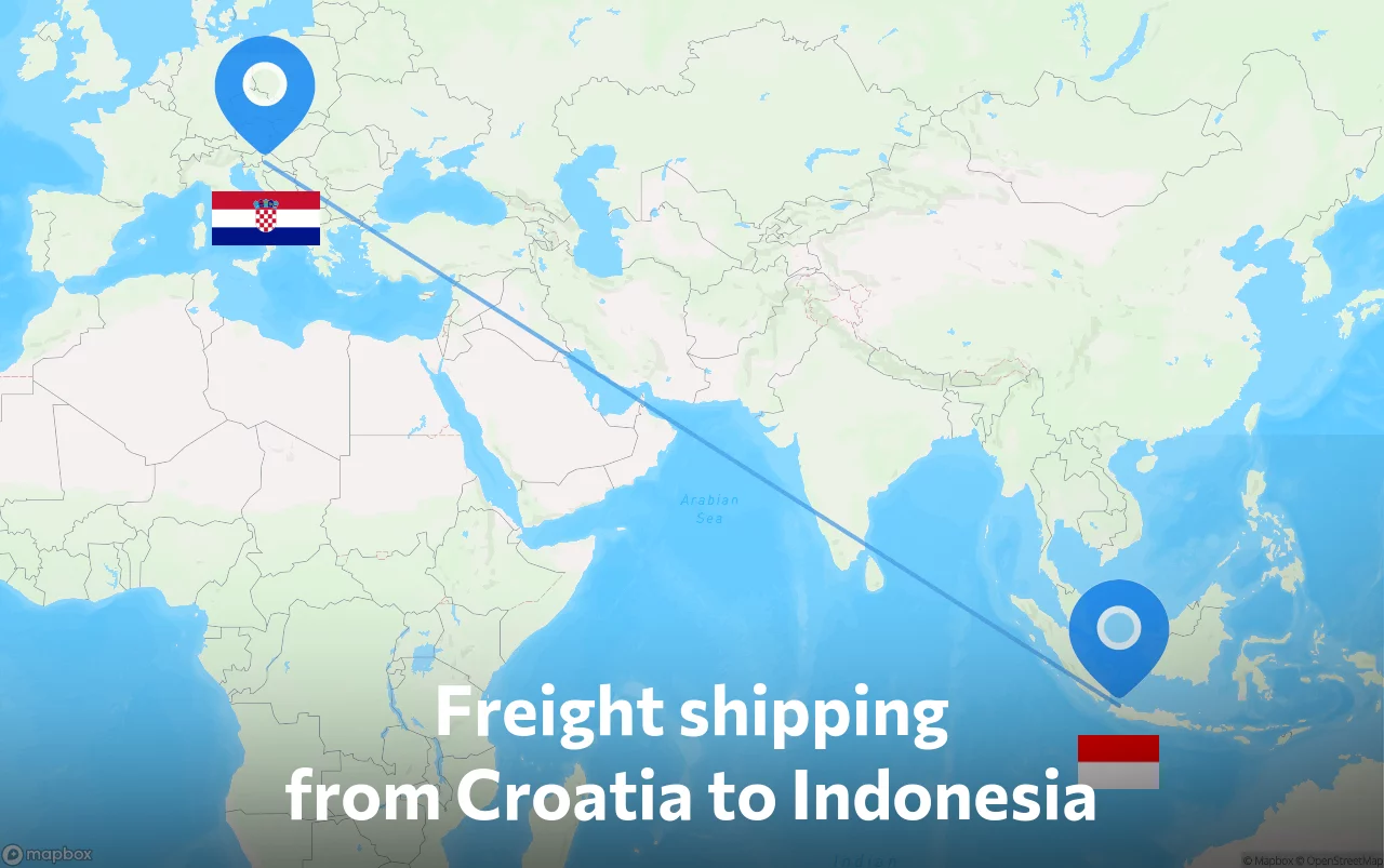 Shipping route from Croatia to Indonesia