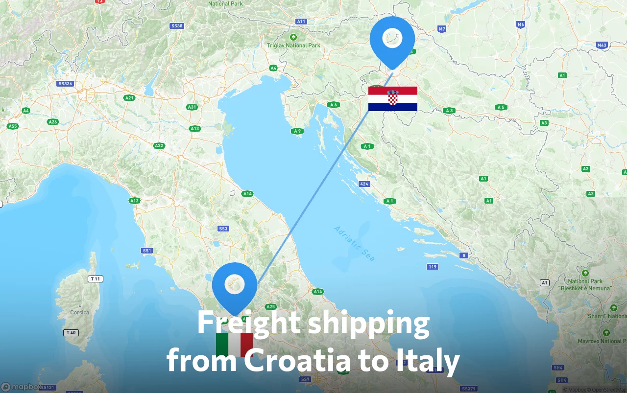 Shipping route from Croatia to Italy
