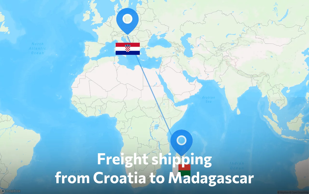 Shipping route from Croatia to Madagascar