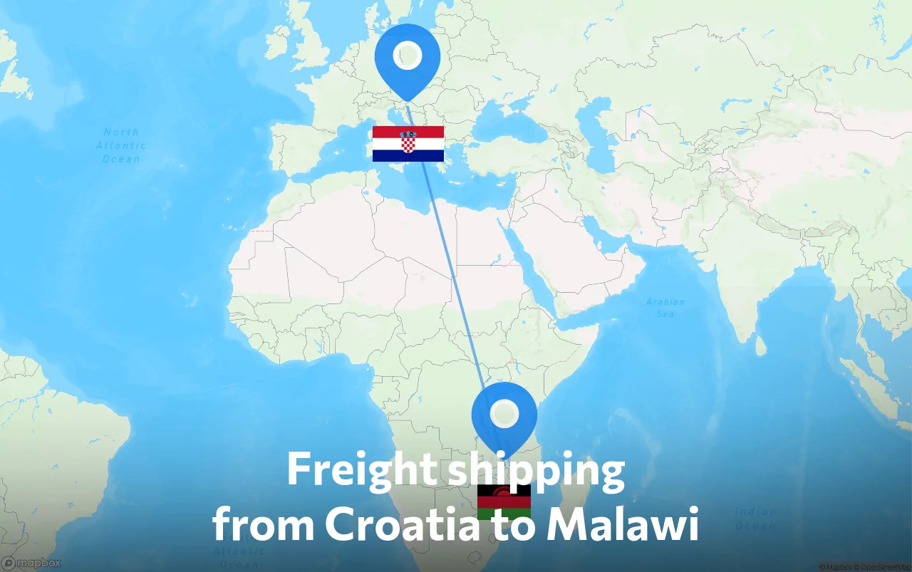 Shipping route from Croatia to Malawi