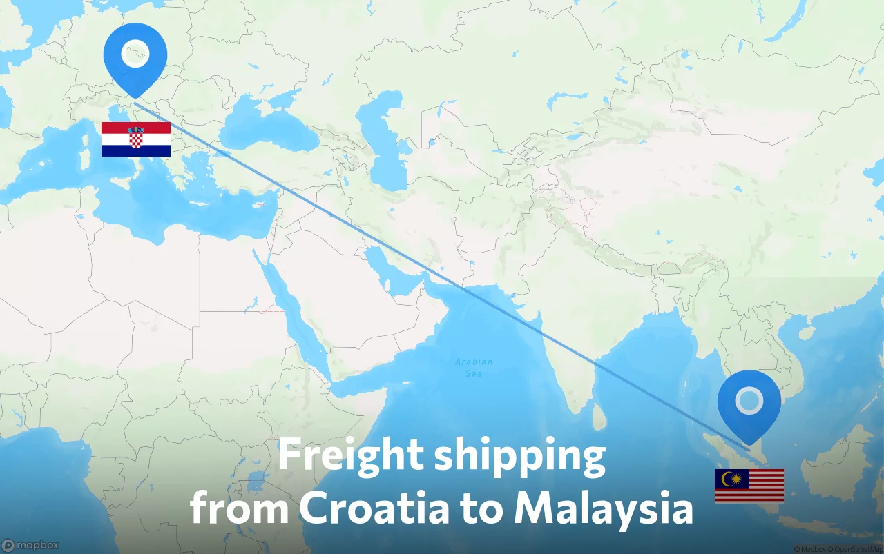 Shipping route from Croatia to Malaysia