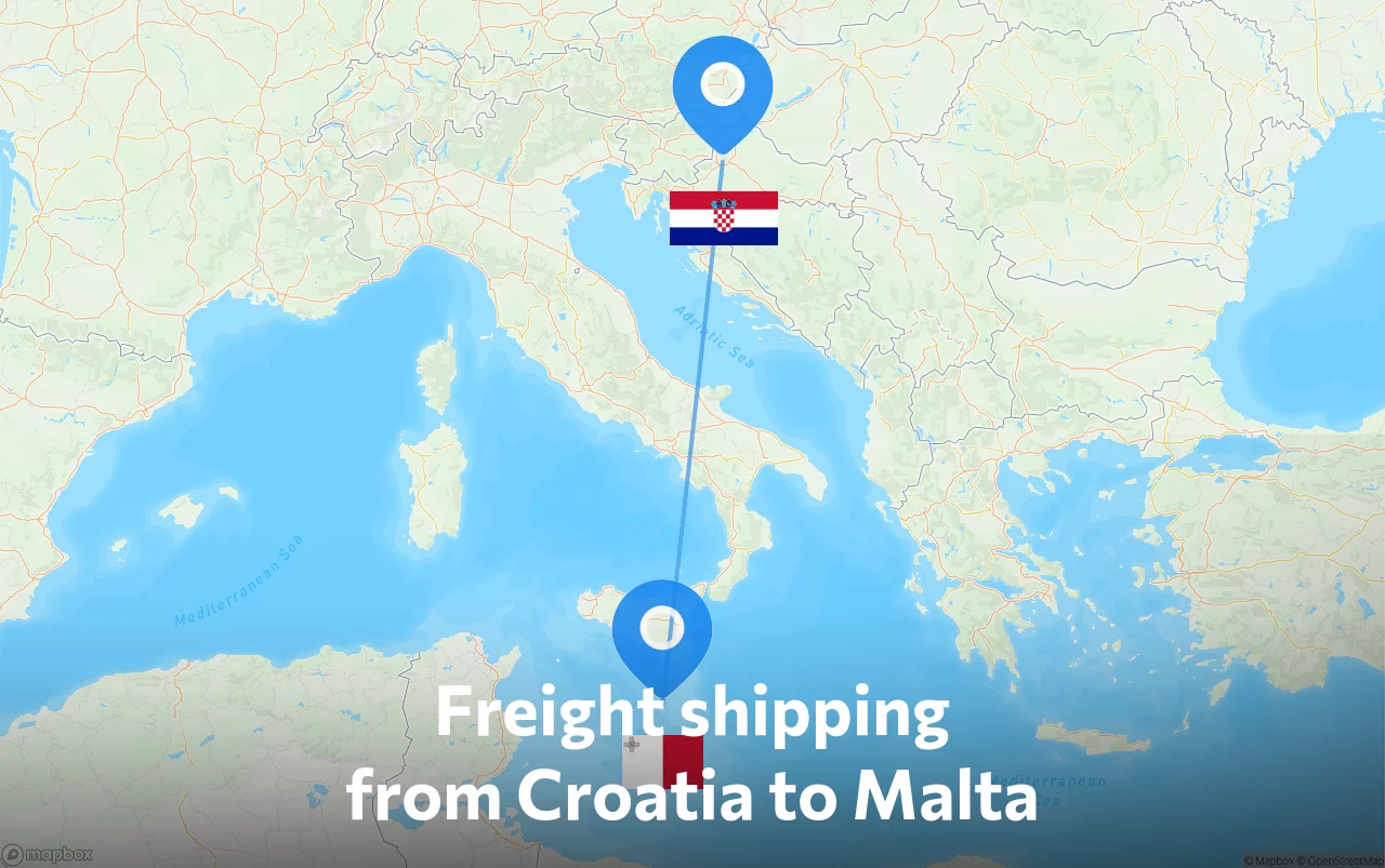 Shipping route from Croatia to Malta