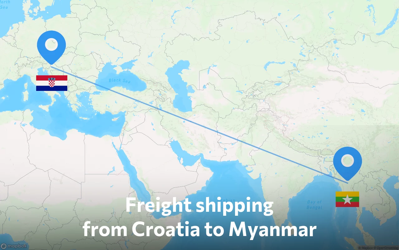 Shipping route from Croatia to Myanmar