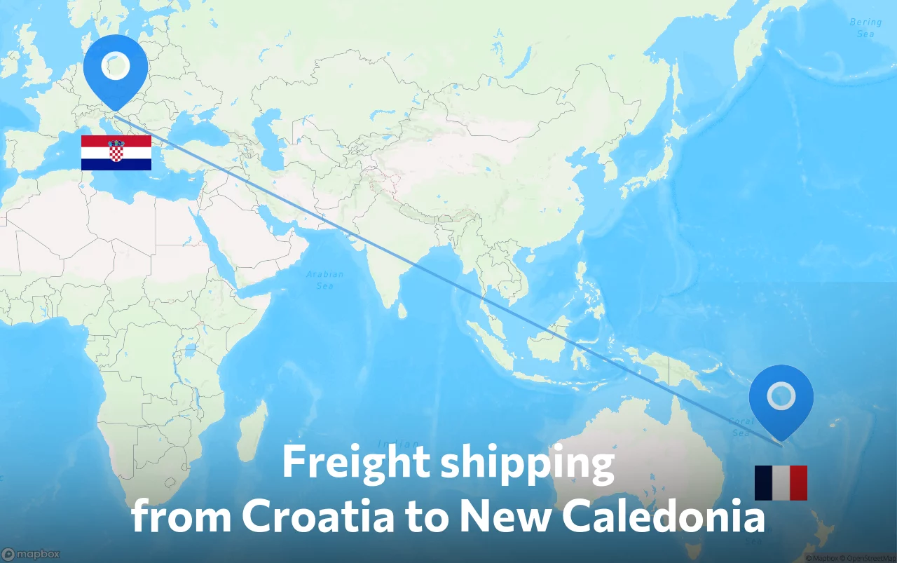 Shipping route from Croatia to New Caledonia