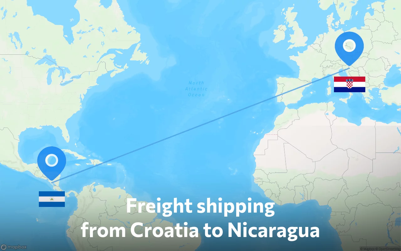 Shipping route from Croatia to Nicaragua