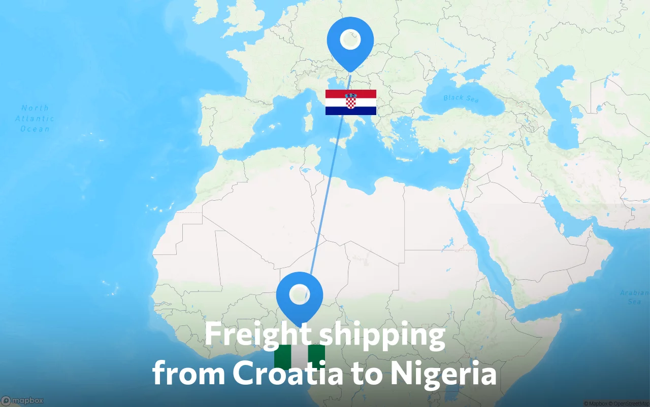 Shipping route from Croatia to Nigeria