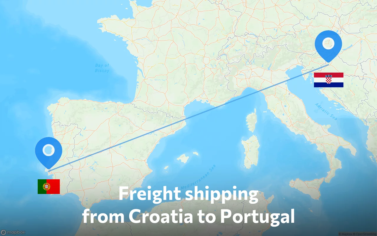 Shipping route from Croatia to Portugal