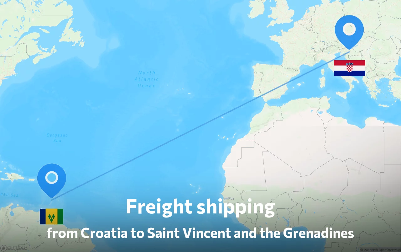 Shipping route from Croatia to Saint Vincent and the Grenadines