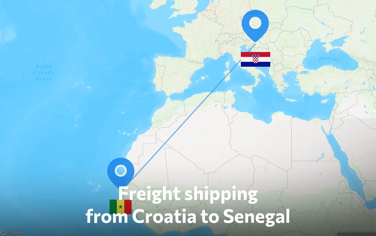 Shipping route from Croatia to Senegal