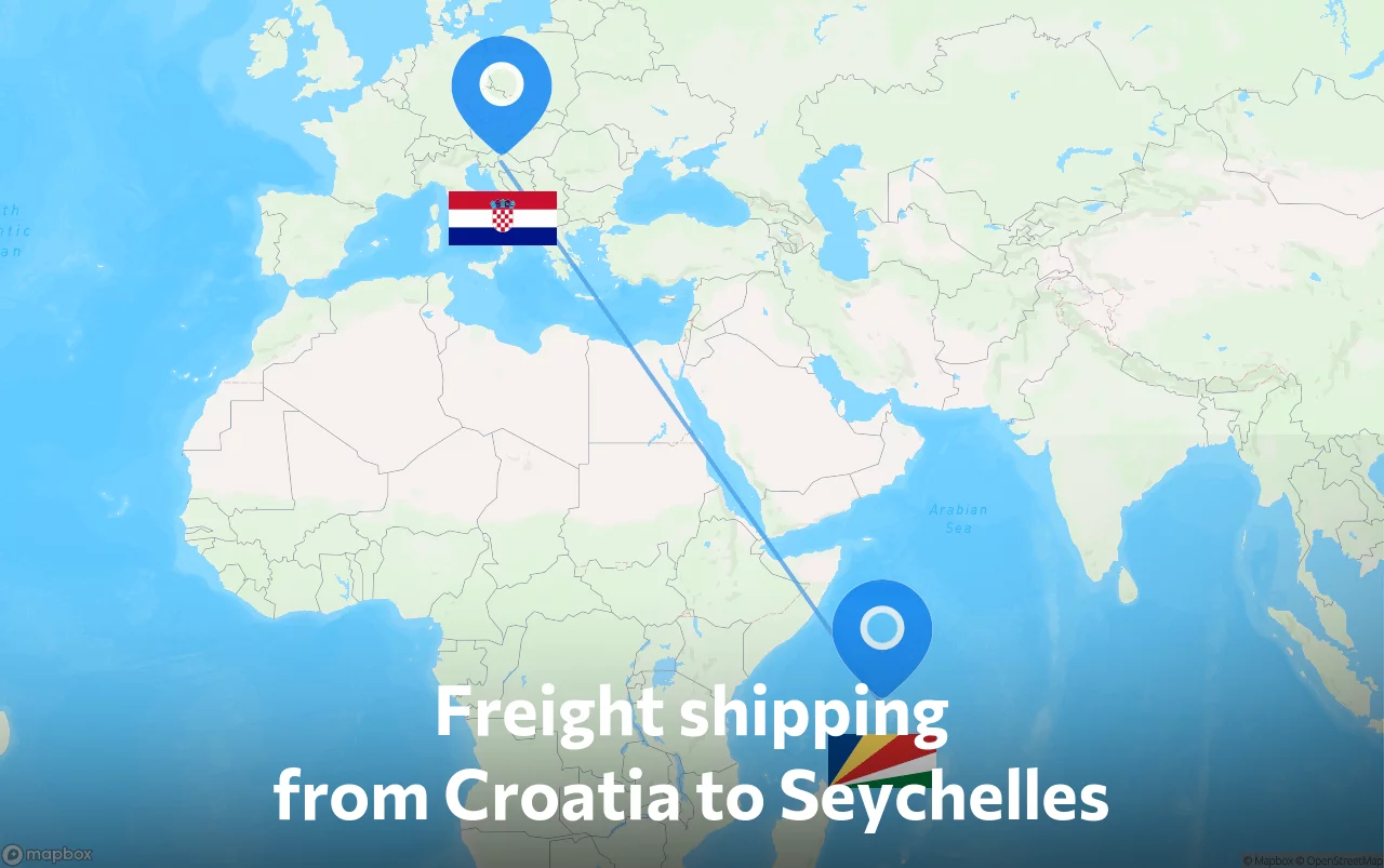 Shipping route from Croatia to Seychelles