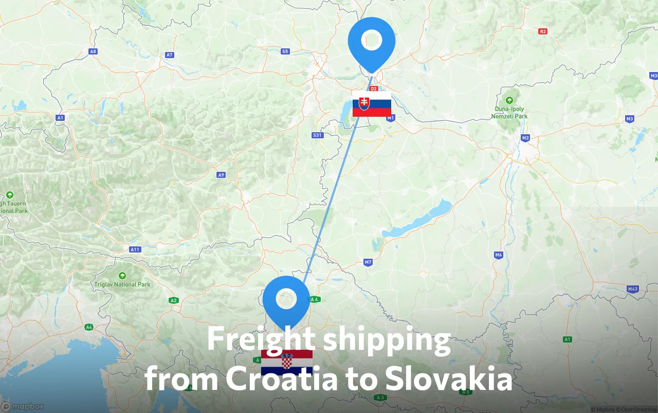 Shipping route from Croatia to Slovakia
