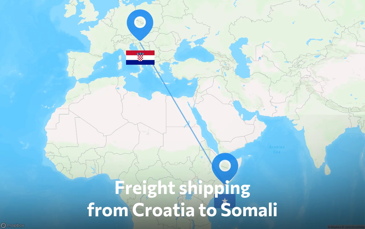 Shipping route from Croatia to Somali