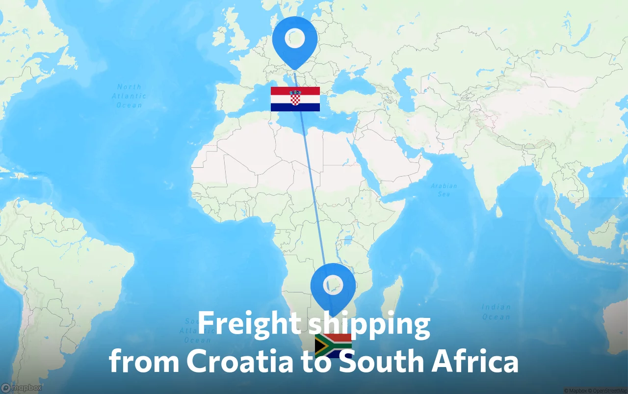 Shipping route from Croatia to South Africa