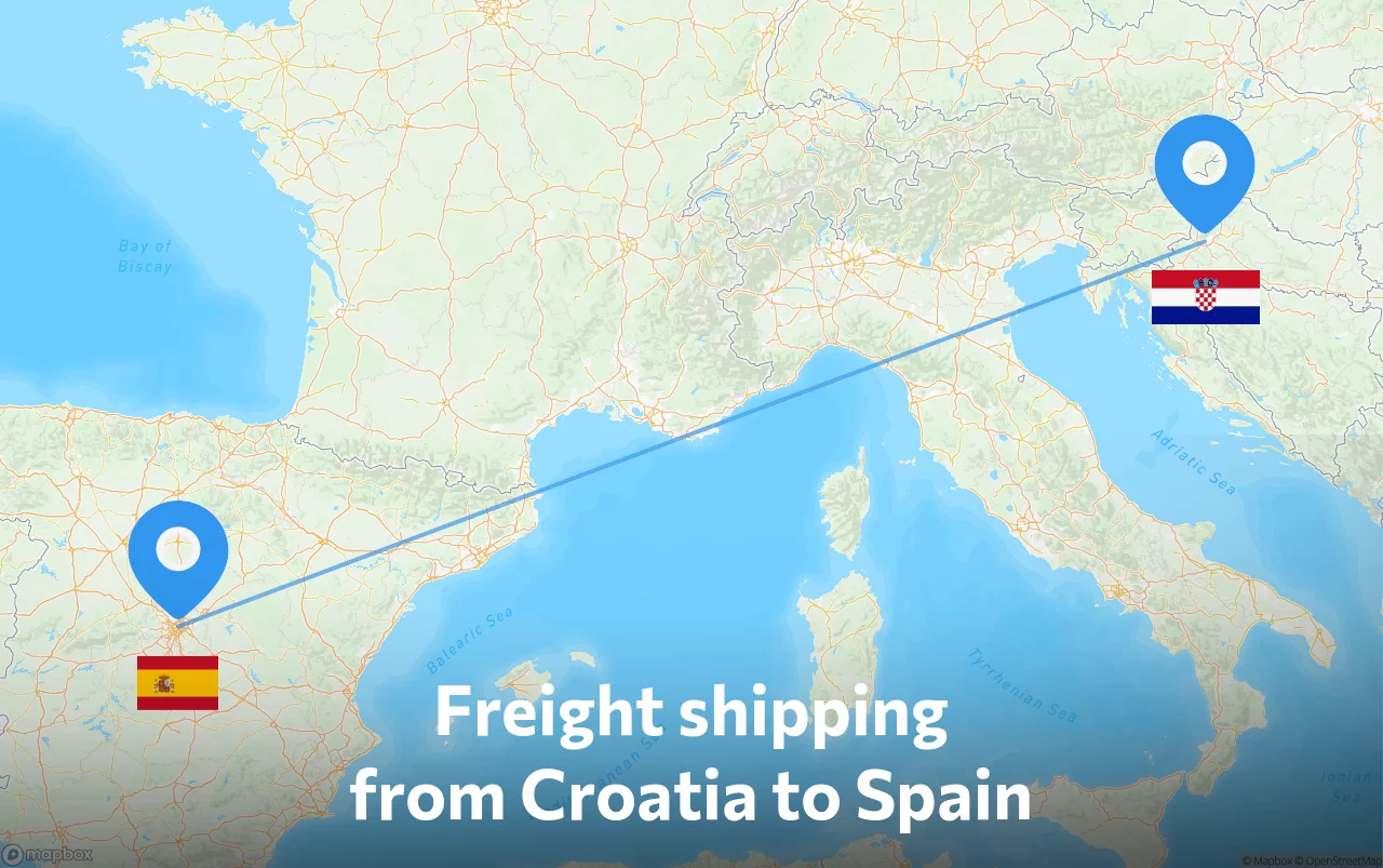 Shipping route from Croatia to Spain