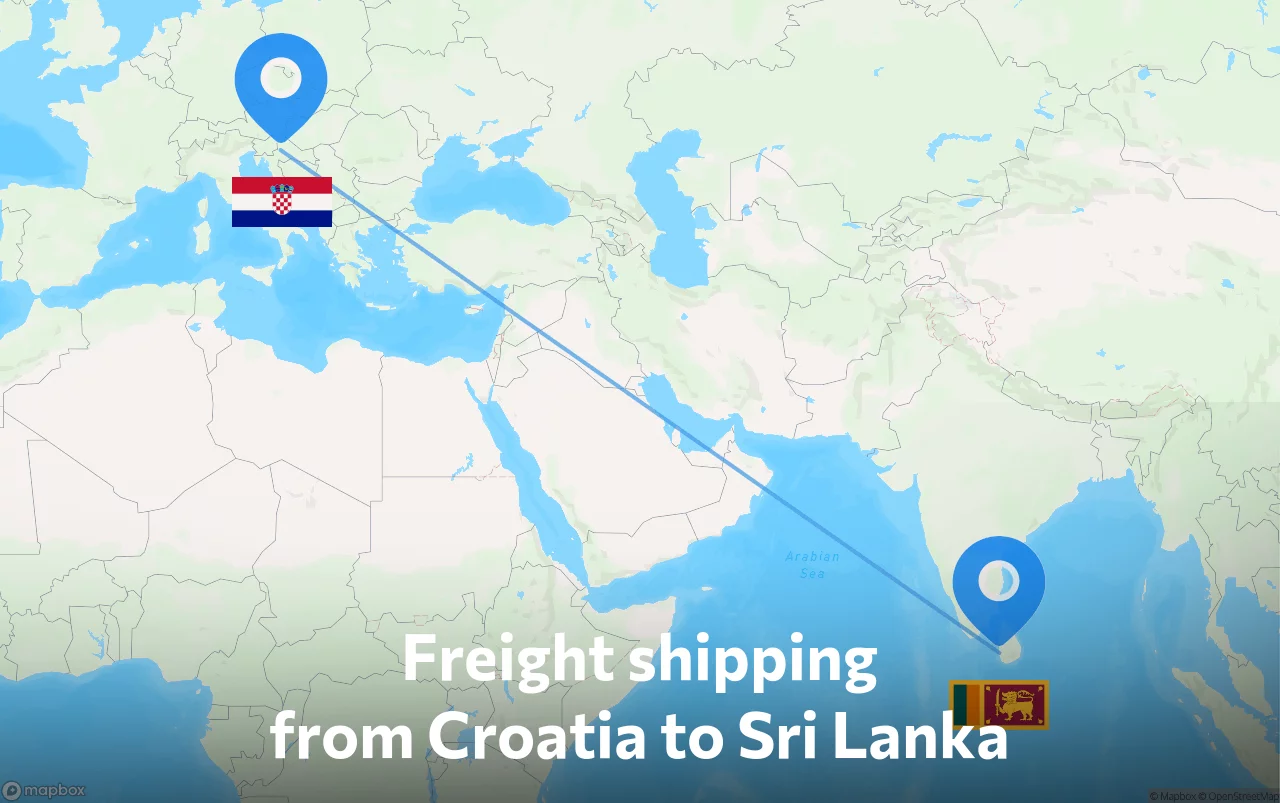 Shipping route from Croatia to Sri Lanka