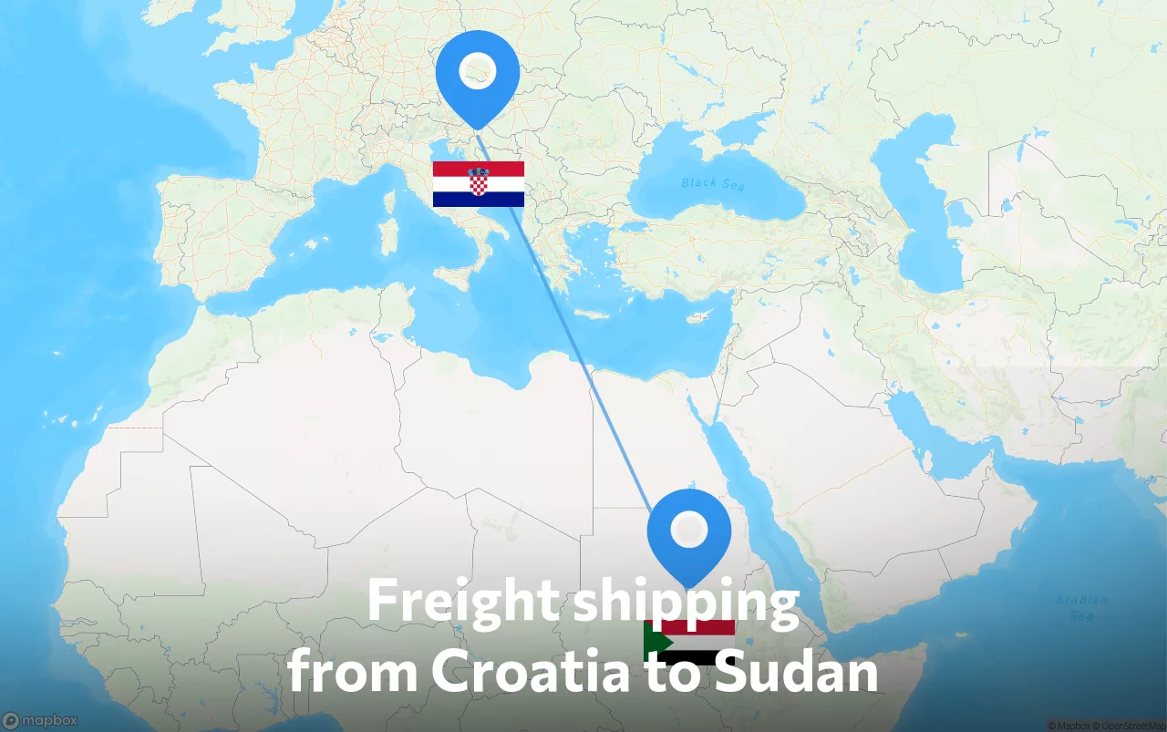 Shipping route from Croatia to Sudan